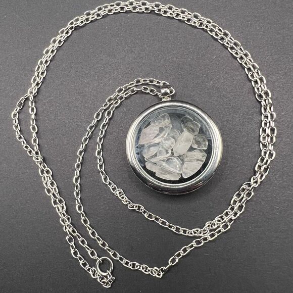 Herkimer Petroleum Quartz Crystal UV Reactive Round Pendant Locket Necklace (3)‎ - Picture 3 of 8